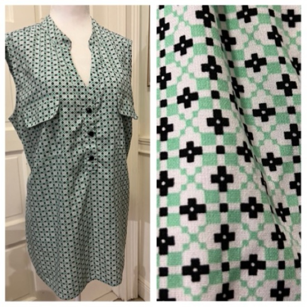 EUC Notations Sleeveless Mint and Black Geometric Patterned  Blouse Sz XL